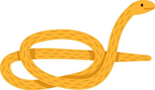 Cartoon illustration featuring a cheerful yellow snake relaxing in a serene pose, with its body gracefully forming a loop against a clean white background vector