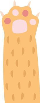 Cute cartoon cat paw featuring extended claws, vibrant orange fur adorned with spots, and visible paw pads, all set against a clean white background for a playful and whimsical touch vector