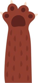 Cartoon drawing featuring a brown bear paw with visible claws and paw pads, isolated against a clean white background, presented as a simple flat illustration vector