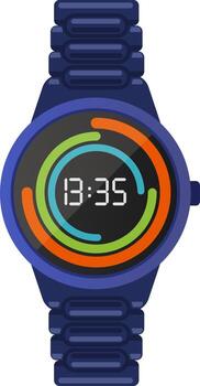 Digital watch displaying 13,35 with colorful activity rings, indicating fitness tracking and time management features in a sleek, modern design vector