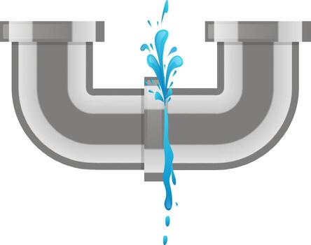 Water splashing from a leaking metal pipe highlights plumbing issues and hydraulic problems, emphasizing the critical need for regular maintenance and timely repairs to prevent damage vector