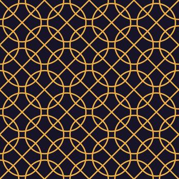 dorado líneas creando un sin costura modelo de vinculado círculos en un Rico oscuro azul fondo, formando un sorprendentes geométrico diseño ese exuda elegancia y moderno sofisticación vector