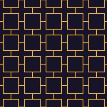 elegante geométrico sin costura modelo presentando un cuadrícula de dorado cuadrícula vinculado por horizontal líneas en un oscuro azul fondo, Perfecto para varios diseño proyectos vector