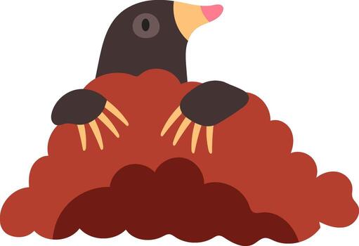 Curious mole emerging from a molehill in the ground, looking up with a surprised expression, capturing the playful and cheerful essence of wildlife in a vibrant illustration vector