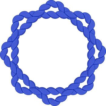 Thick blue rope intricately woven into a circular frame, forming a nautical and decorative border with beautifully intertwined strands, adding texture and style to any design vector