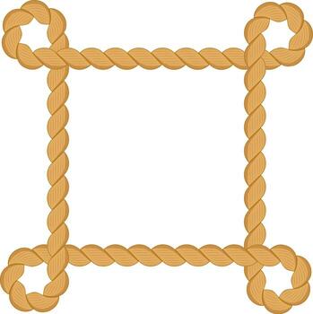 Twisted rope creating a square frame with knotted corners, providing a nautical themed border with empty space suitable for adding text or images vector