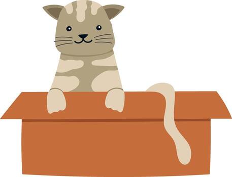 Adorable gray tabby cat peeking out from an orange cardboard box, expressing playful curiosity and delight in cozy spaces, embodying the charm of feline antics and joyful moments vector