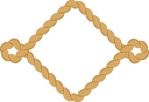 Thick, textured twisted rope forms a rhombus or diamond shape with elaborate knots at each vertex, creating a frame or border against a white background vector