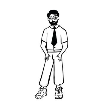 man in tie and with beard standing line flat vector