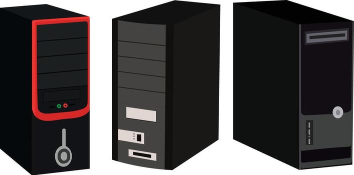 Three sleek computer towers for business, gaming, or server use in your next tech project vector