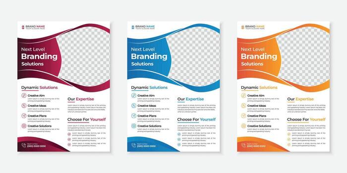 Set of three modern business flyer templates with abstract vector