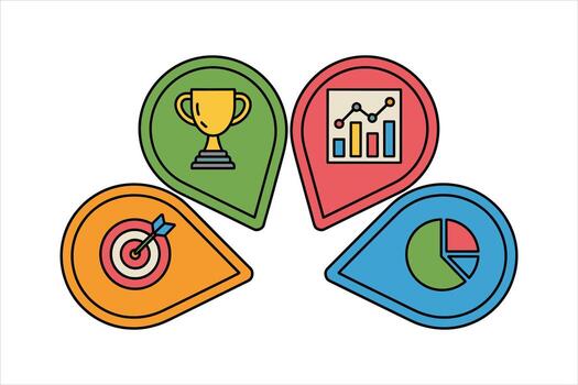 Four Colorful Infographic Icons with Trophy Chart Target Pie Chart vector