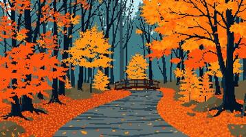 Autumn pathway in vibrant forest vector