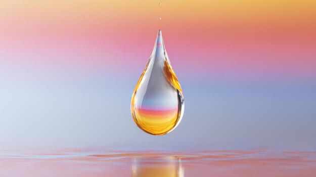 Water Droplet With Colorful Gradient Background. Capturing The Beauty Of Nature And Fluid Dynamics photo