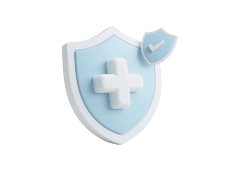 tridimensionale interpretazione raffigurante un' scudo con un' attraversare e segno di spunta simbolo per assistenza sanitaria png