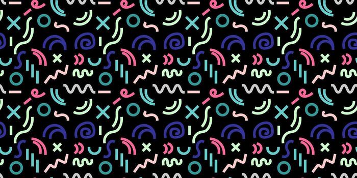 Memphis line seamless pattern. Abstract design of various shapes and colors are fun to print fabric vector