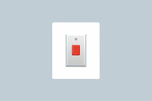 Minimalist Red Emergency Button Switch on a White Plate Against a Calm Blue Background Simple, Clean Design for Safety Systems vector