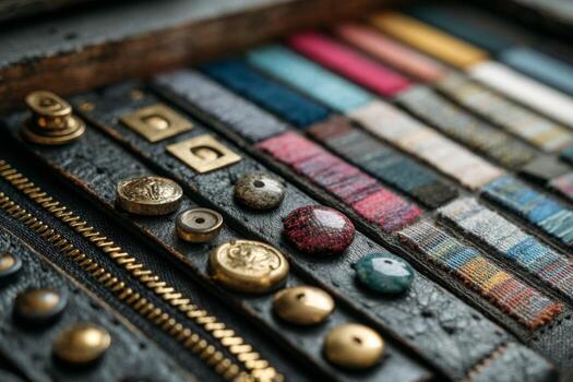 A close up of a leather case with various buttons photo