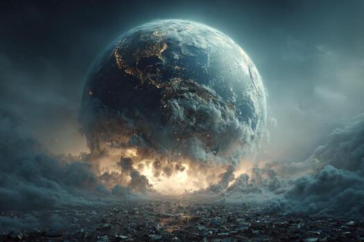 The earth is shown in this image, with smoke coming out of it photo