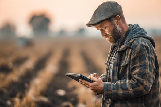 Man using tablet in field photo