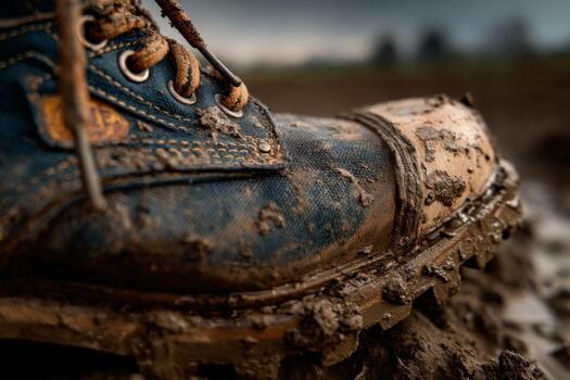 A close up of a muddy boot photo
