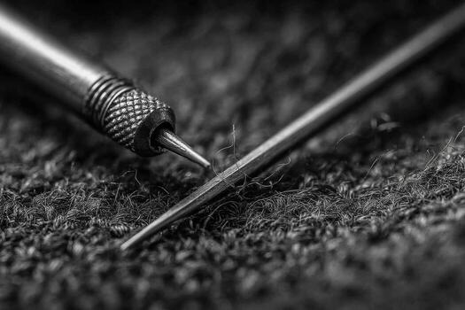 A pair of scissors laying on top of a piece of fabric photo