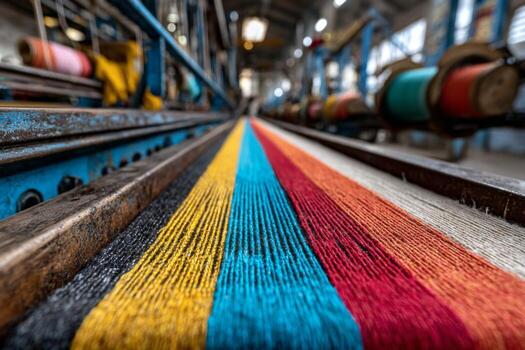 A long line of yarns on a machine photo