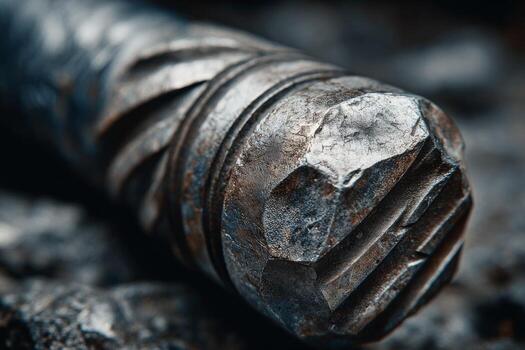 A close up of a metal object on a rock photo