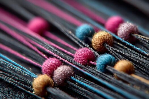 A close up of a bunch of colorful thread photo