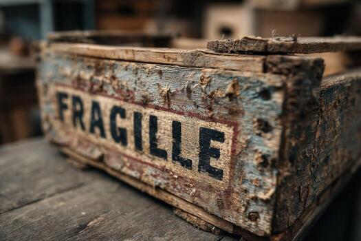Fragile wooden crate with the word fragile written on it photo