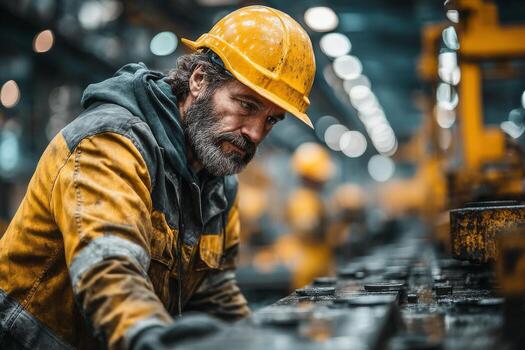A man in a hard hat working in a factory photo