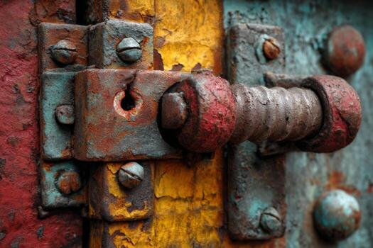 Rusty door handle on a colorful door photo