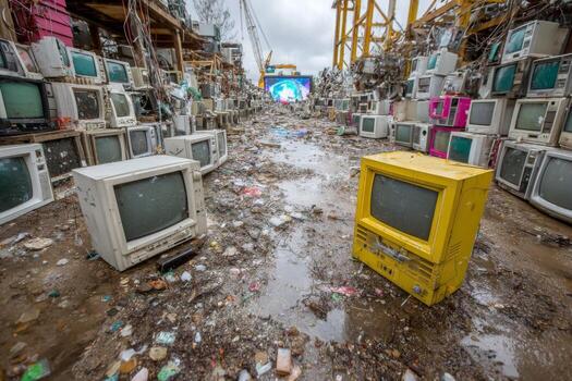 un pila de antiguo ordenadores y televisores en un sucio zona foto