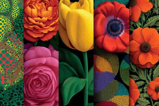 A series of colorful flowers are shown in different patterns photo