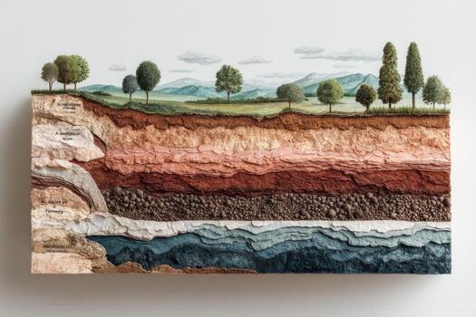 A drawing of a layer of soil and trees photo