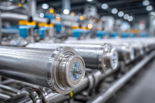 A large group of pipes in a factory photo