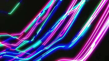 dynamique néon lumière les sentiers création une moderne abstrait numérique Les données couler sur foncé Contexte video