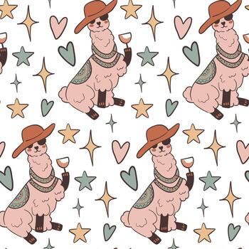 Llama and Heart Seamless Pattern for Nursery Textile and Wrapping Paper vector