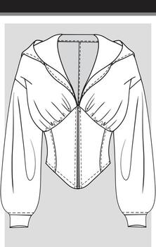 Flat Editable Technical Sketch of a Corset Blouse with Puffed Sleeves vector