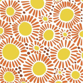 resumen floral modelo con dibujado a mano como el sol formas en calentar amarillo y naranja tonos en blanco fondo, ideal para textil diseño, envase papel, y con tema de verano creativo proyectos vector