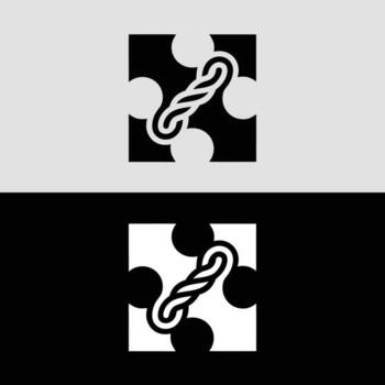 Abstract logo design with twisted rope element and circles in black and white color scheme vector