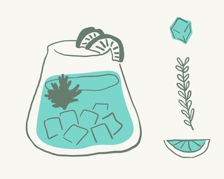 drink with ice in sketch style vector