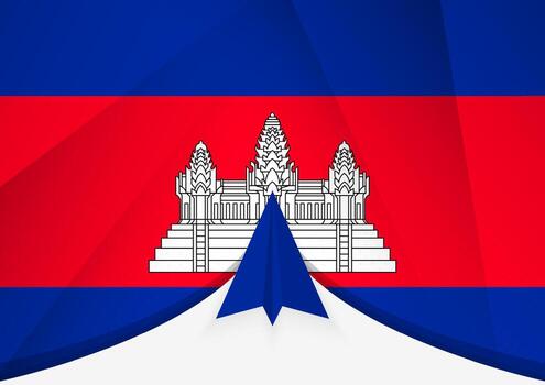 Cambodia Flag with Abstract Paper Airplane Design, National Flag in a geometric folded paper style. vector
