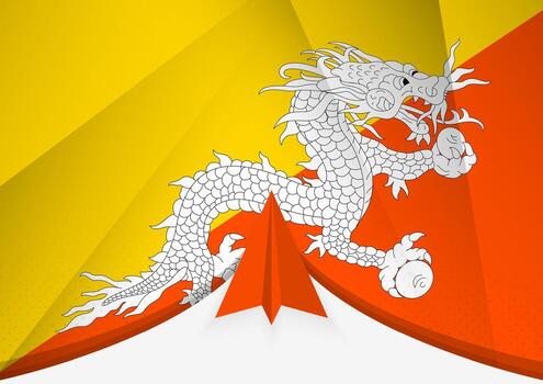Bhutan Flag with Abstract Paper Airplane Design, National Flag in a geometric folded paper style. vector