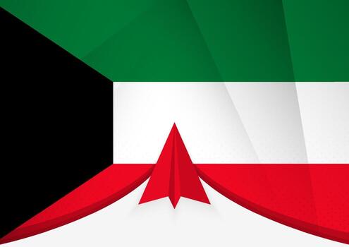 Kuwait Flag with Abstract Paper Airplane Design, National Flag in a geometric folded paper style. vector