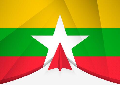 Myanmar Flag with Abstract Paper Airplane Design, National Flag in a geometric folded paper style. vector