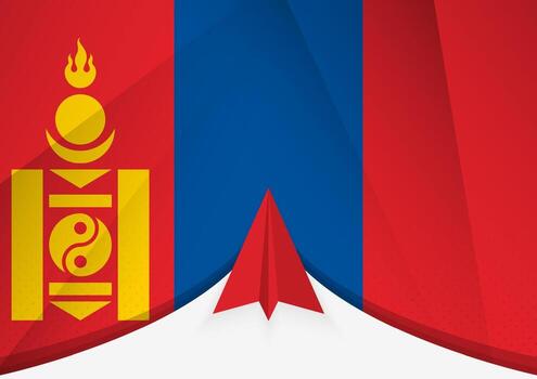Mongolia Flag with Abstract Paper Airplane Design, National Flag in a geometric folded paper style. vector