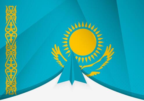 Kazakhstan Flag with Abstract Paper Airplane Design, National Flag in a geometric folded paper style. vector
