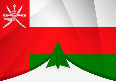 Oman Flag with Abstract Paper Airplane Design, National Flag in a geometric folded paper style. vector