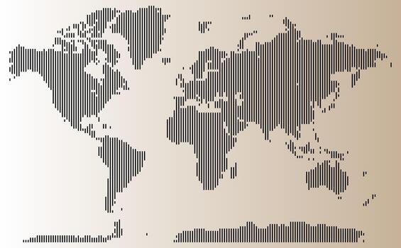Graphic vertical line shape dotted world map with line shape patterns showing a digital view of Earth vector